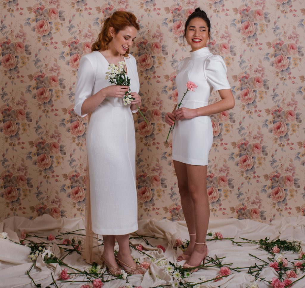 vestido midi y corto para novia