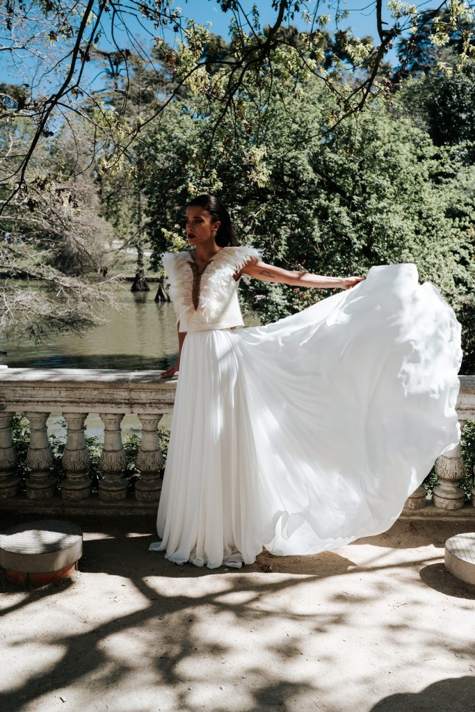 vestido novia vuelo dos piezas