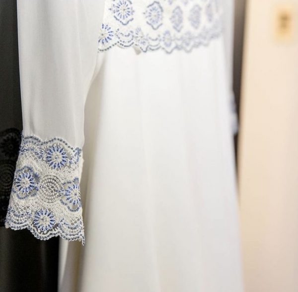 bordado azul novia vestido